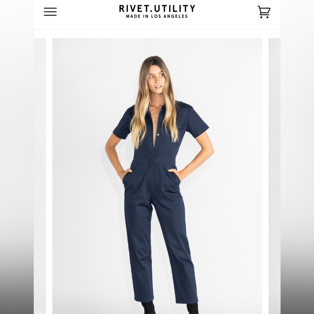 River Utility Worker Blue Cotton Stretch Jumpsuit Made in Los Angeles Size 2